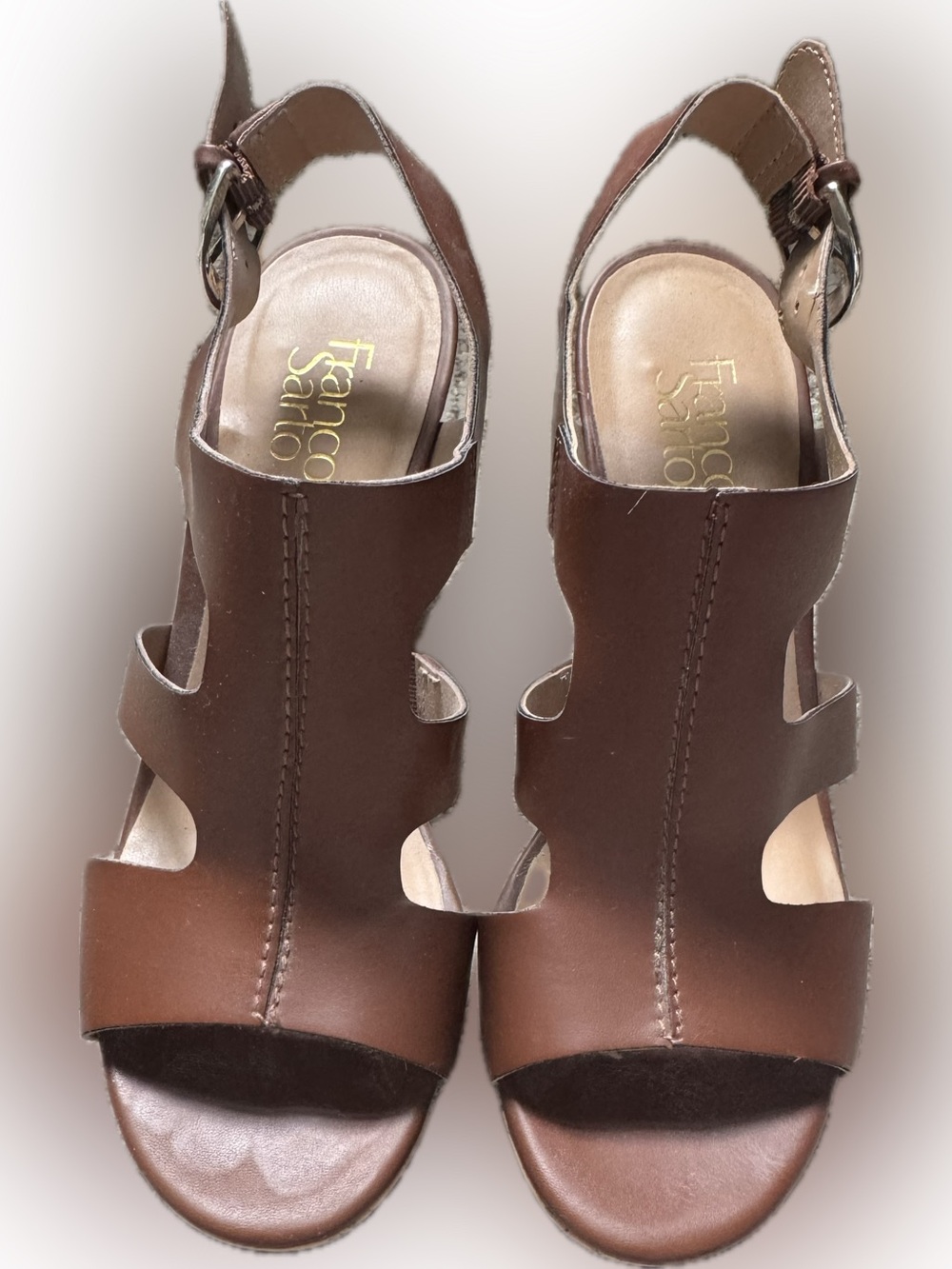 Franco Sarto Women's Brown Leather Open-Toe Slingback Heels